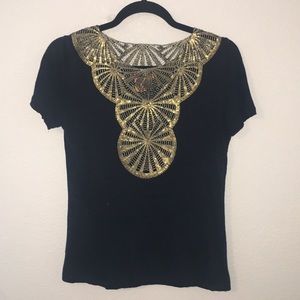 Navy and gold Tory Burch top XS
